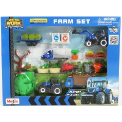 Model Diecast Blu TRACTOR NEW HOLLAND T7.315 With DIFFERENT ACCESSORIES Farm Set Maisto