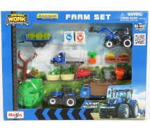 Model Diecast Blu TRACTOR NEW HOLLAND T7.315 With DIFFERENT ACCESSORIES Farm Set Maisto