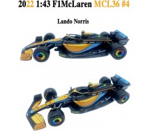 DieCast Model McLAREN MCL36 Formula 1 Car Scale 1/43 15cm Driver LANDO NORRIS Number 4 Original Die Cast Bburago 38063