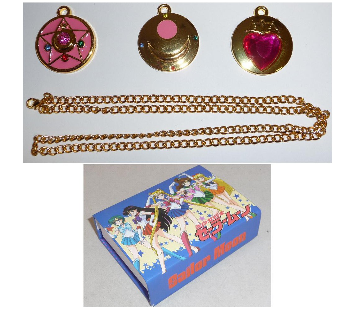 SAILOR MOON Boxed SET 3 CIONDOLI Pendenti COLLANA SCUDO CUORE LUNA