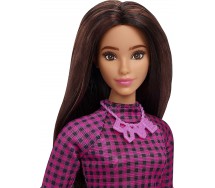 Doll BARBIE CURVY Black Hair Pink & Black Checkered Dress Serie BARBIE Fashionistas HBV20 Mattel