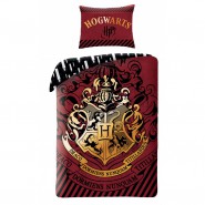 HARRY POTTER Set Letto Stemma ROSSO Scuola HOGWARTS Logo COPRIPIUMINO e FEDERA Originale COTONE