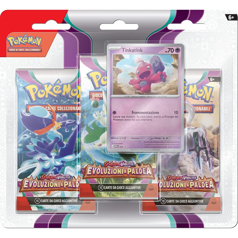 Carte Pokemon TINKATINK Blister Pack 3 Buste SCARLATTO E VIOLETTO EVOLUZIONE PALDEA Pacchetti