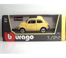 DieCast Model FIAT 500 1965 YELLOW Car Scale 1/24 13cm Driver ZHOU GUANYU Number 24 Original Die Cast Bburago 22098