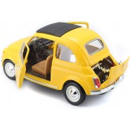 DieCast Model FIAT 500 1965 YELLOW Car Scale 1/24 13cm Driver ZHOU GUANYU Number 24 Original Die Cast Bburago 22098