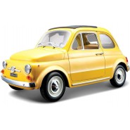 DieCast Model FIAT 500 1965 YELLOW Car Scale 1/24 13cm Driver ZHOU GUANYU Number 24 Original Die Cast Bburago 22098