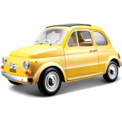 DieCast Model FIAT 500 1965 YELLOW Car Scale 1/24 13cm Driver ZHOU GUANYU Number 24 Original Die Cast Bburago 22098