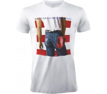 BRUCE SPRINGSTEEN T-Shirt Maglietta Bianca BORN IN THE USA Rock Music ORIGINALE Ufficiale con Licenza