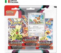 Carte Pokemon EEVEE Blister Pack 3 Buste SCARLATTO E VIOLETTO OSSIDIANA INFUOCATA Pacchetti ITALIANO e ORIGINALE 