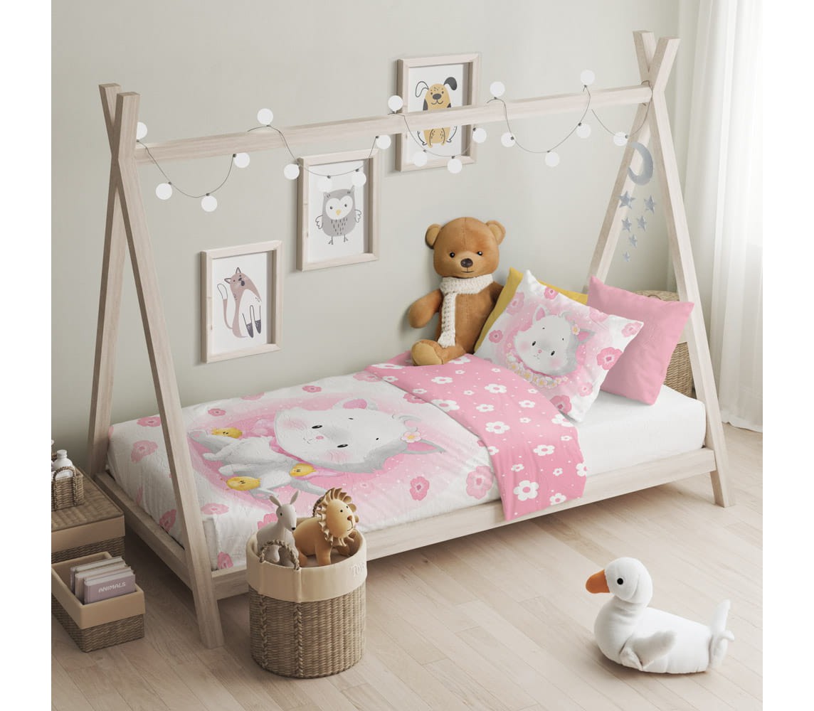 CUDDLES GATTINA Set Lettino per Bambini COPRIPIUMINO 100x135cm Cotone FARO