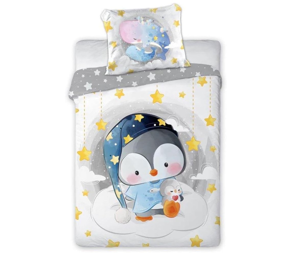 CUDDLES PINGUINO Set Letto LETTINO Bambino COPRIPIUMINO 100x135cm Cotone FARO