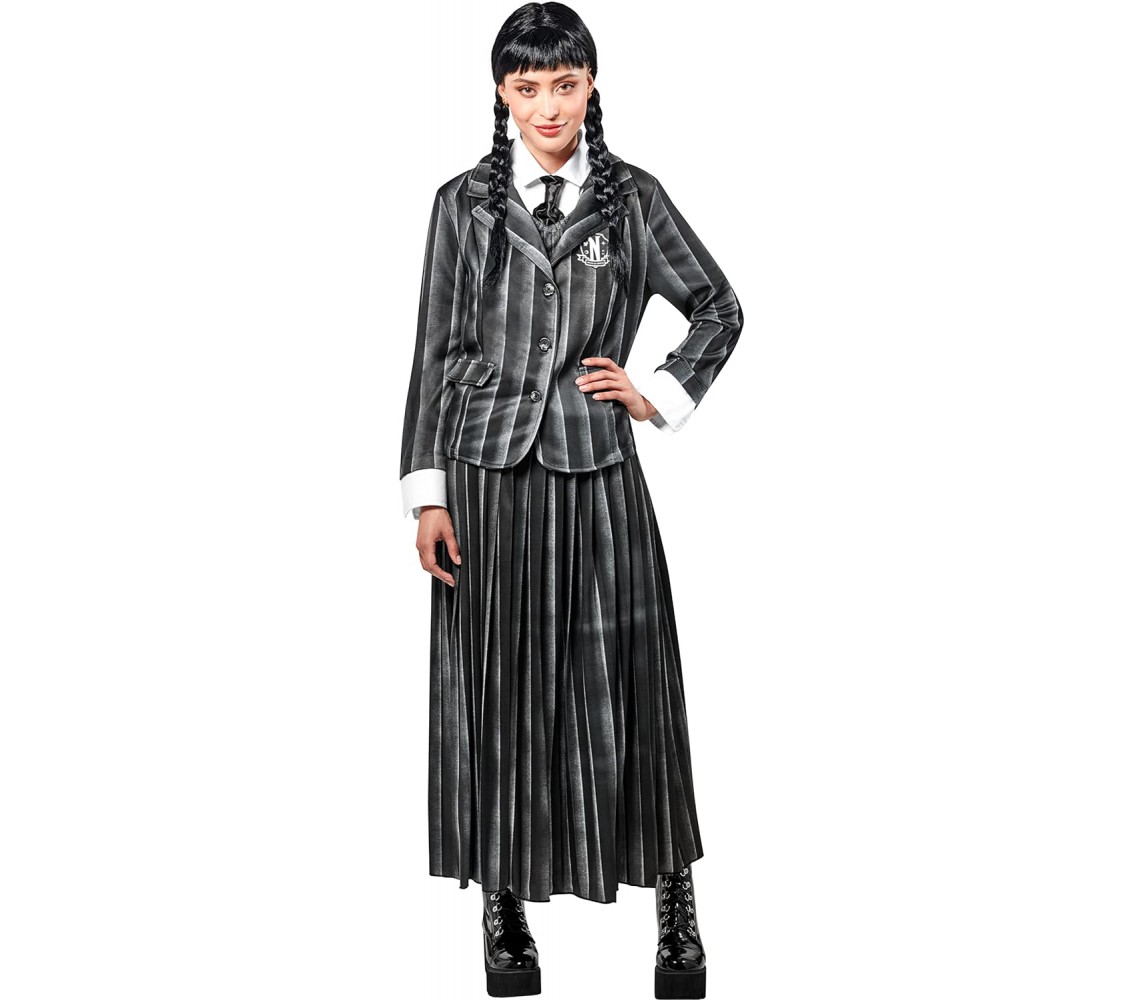 COSTUME ADULTO Halloween Wednesday Mercoledi Addams DIVISA SCUOLA Carnevale