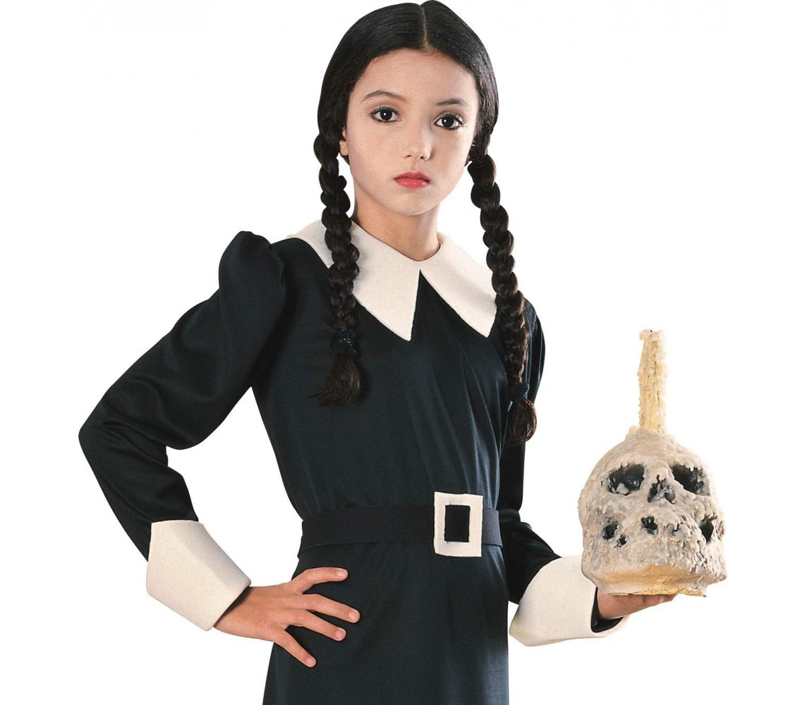 PARRUCCA NERA Bambina WEDNESDAY Mercoledi Addams Carnevale Halloween ORIGINALE