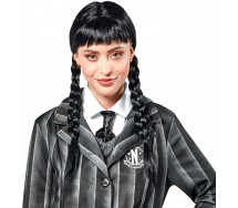 PARRUCCA NERA Donna Adulta WEDNESDAY Mercoledi' Addams Carnevale Halloween