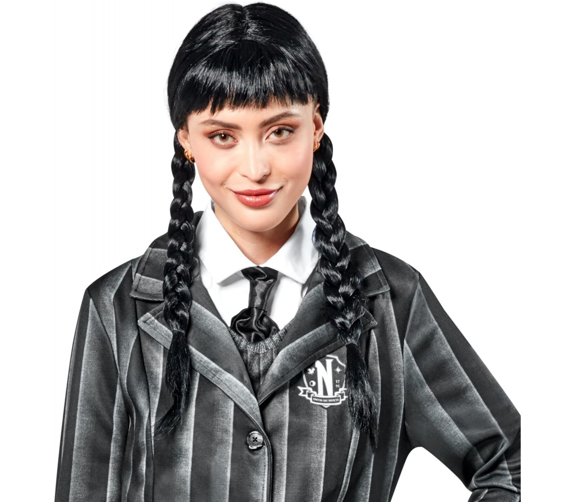 PARRUCCA NERA Donna Adulta WEDNESDAY Mercoledi' Addams Carnevale Halloween