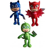 Set Completo 3 PELUCHE 22cm Personaggi SUPER PIGIAMINI PJ MASKS Gattoboy + Gufetta + Geco