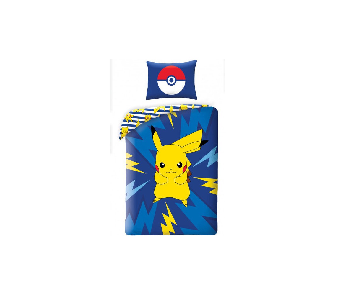 POKEMON Set Letto PIKACHU ELETTRICO Originale COPRIPIUMINO 140x200 Cotone