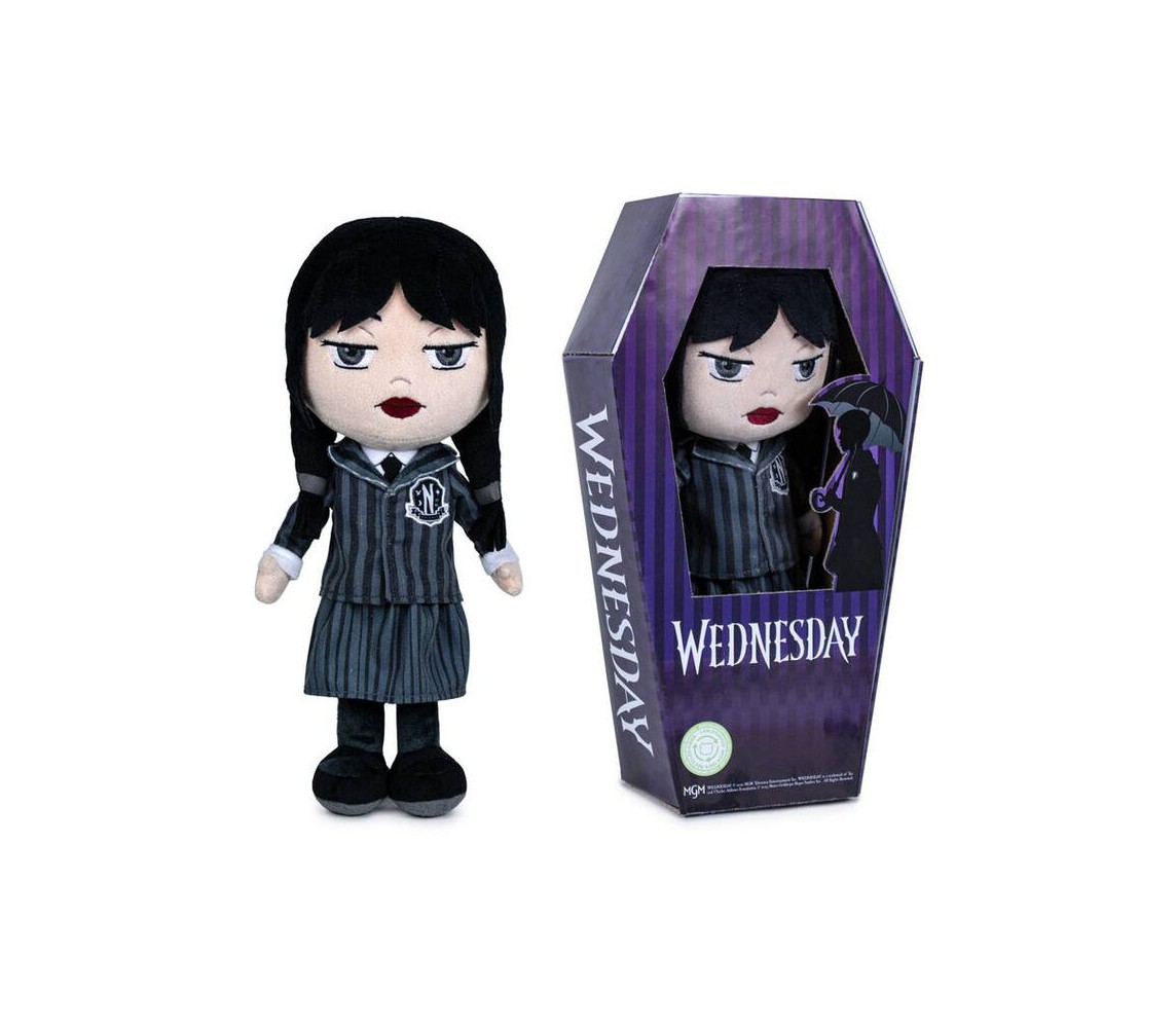 WEDNESDAY Addams With SCHOOL UNIFORM with Coffin Plush 32cm Soft Toy ORIGINAL Official