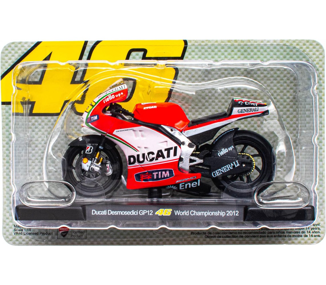 VALENTINO ROSSI 46 DUCATI GP12 Desmosedici Moto GP Campionato 2012 SCALA 1/18
