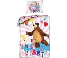 Bed Set MASHA AND THE BEAR Time To Party DUVET COVER 140x200 Cotton ORIGINAL