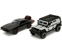 FAST FURIOUS 2 Modellini TEJ'S JEEP WRANGLER Colore Grigio DOM'S DODGE CHARGER R/T nera Wave 2/2 1/32 13cm Originale JADA Toys
