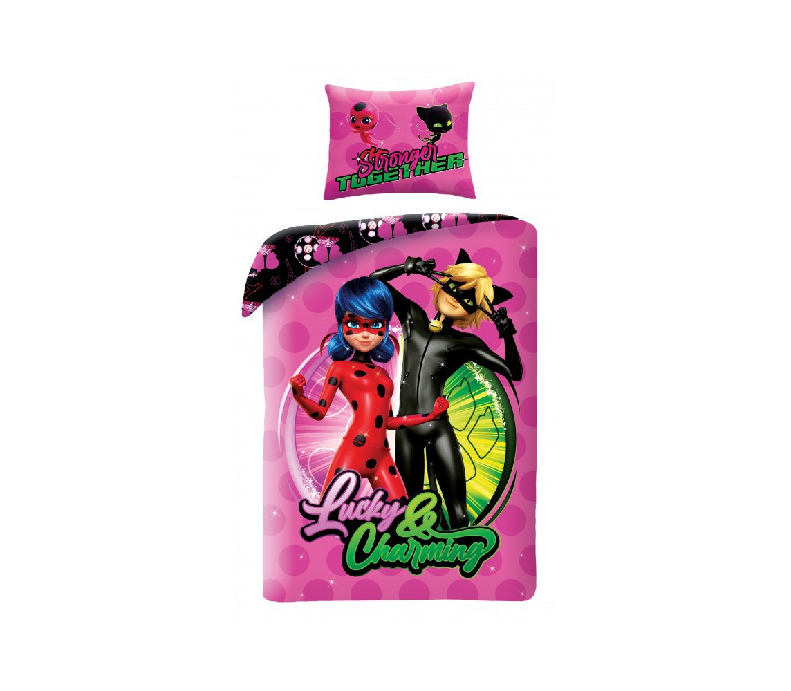 Bed Set MIRACULOUS LADYBUG Marinette Cat Chat Noir DUVET COVER 140x200 Double Face Cotton ORIGINAL
