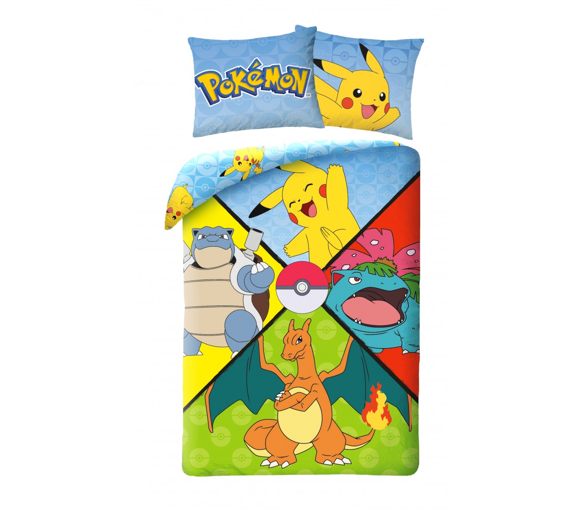 Bed Set POKEMON Charizard Pikachu Blastoise Cotton DUVET COVER 140x200