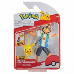 POKEMON Action Figure ASH SACHA and PIKACHU 10cm Battle Figure - Original JAZWARES