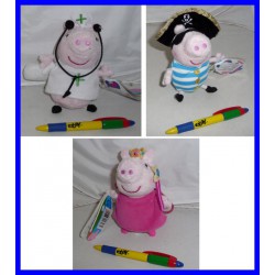 SET 3 Peluche CON SONORO 15cm PEPPA PIG PRINCIPESSA INFERMIERA e GEORGE PIRATA