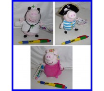 SET 3 Peluche CON SONORO 15cm PEPPA PIG PRINCIPESSA INFERMIERA e GEORGE PIRATA