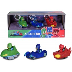 PJ MASKS Box 3 Models DIECAST with characters 7cm GEKKO-MOBILE CAT-CAR OWL-GLIDER Originale DICKIE Toys