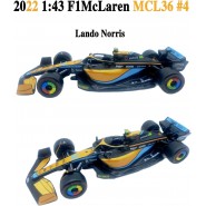 Modello DieCast McLAREN MCL36 Auto Formula 1 Scala 1/43 15cm Pilota LANDO NORRIS Numero 4 Originale Bburago 38063