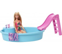 BARBIE Blonde Doll With SWMIING POOL And Accessories Original MATTEL GHL91