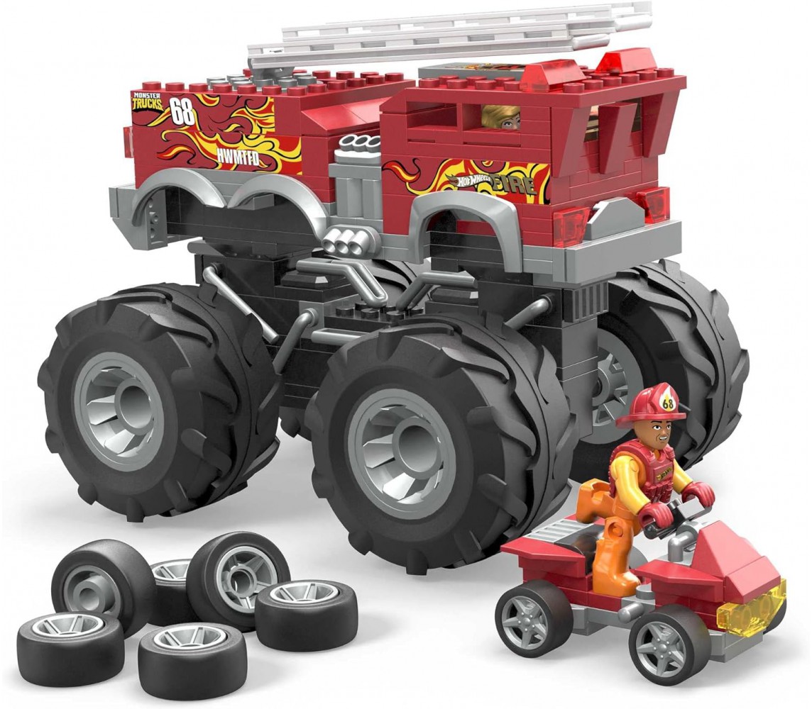 BROKEN PACKAGE MONSTER TRUCKS  5-Alarm MEGA construction set with 284 pieces HOT WHEELS HHD19