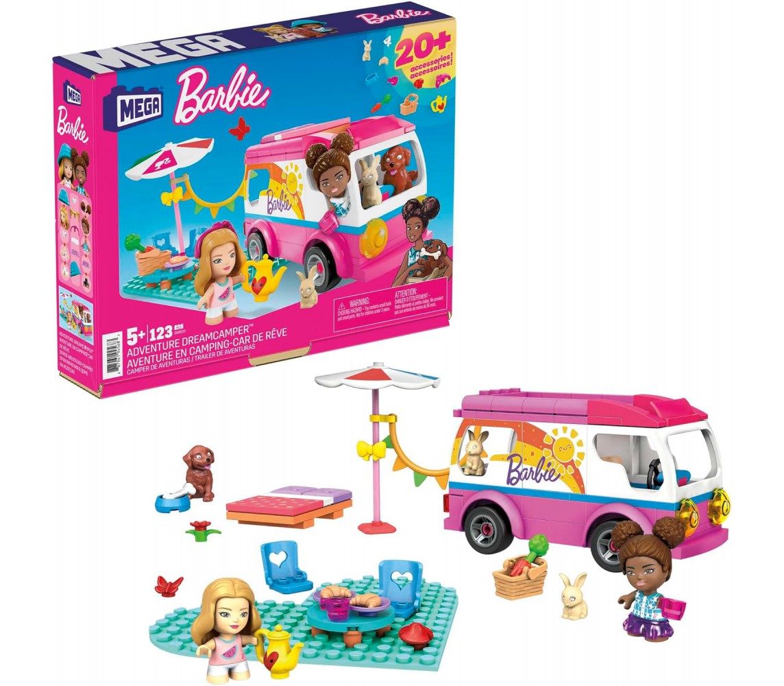 BARBIE Camper Toy Vehicle Playset Bulding Blocks MEGA BLOKS 123 PiecesGWR35