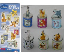 RARE Set 6 Figures DISNEY DOGS in TIN BOX Pluto Lady Tramp TOMY ITALY Figure NEW