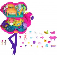 POLLY POCKET Playset FLAMINGO PARTY Open Up With 2 Mini Dolls and 24 accessories  ORIGINAL Mattel