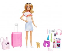 BARBIE TRAVELLER With Dog Pup Passport Trolley Many Accessories HJY18 Mattel