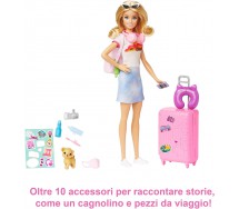 BARBIE TRAVELLER With Dog Pup Passport Trolley Many Accessories HJY18 Mattel