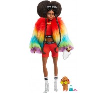 BARBIE EXTRA Doll with RAINBOW FUR JACKET and Pet Dog ORIGINAL Mattel GVR04