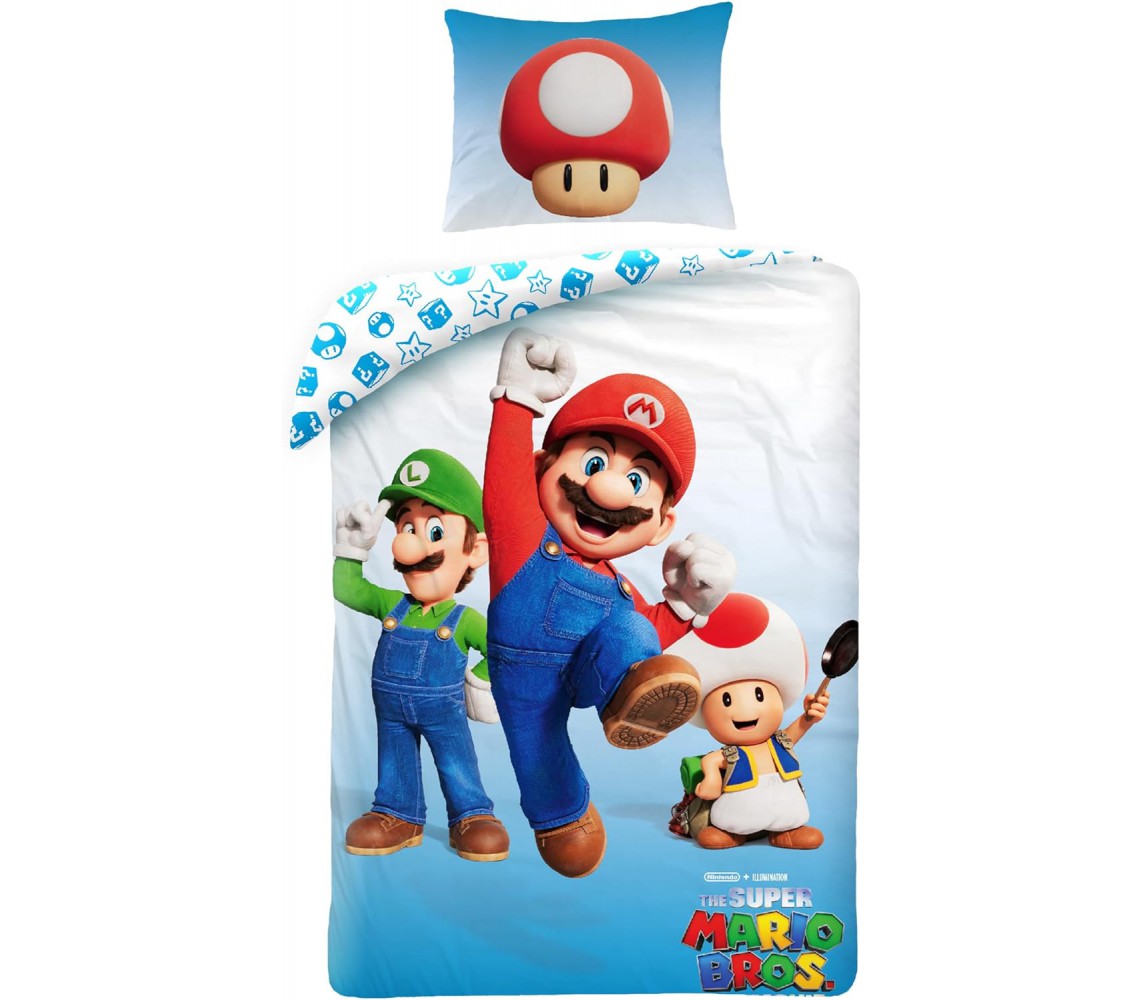 BED SET Duvet Cover SUPER MARIO in 3 Characters MARIO LUIGI TOAD Original Nintendo 140x200 POLYESTER