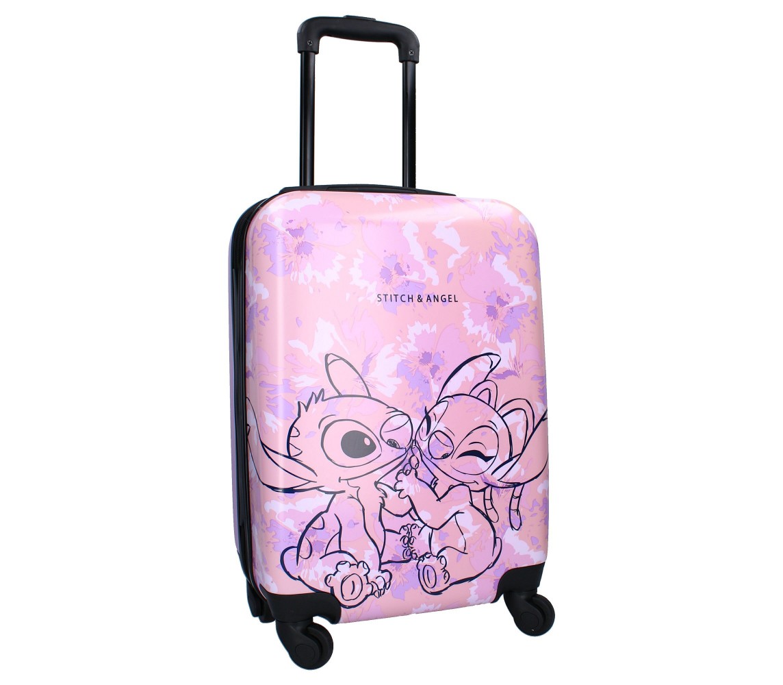 STITCH and ANGEL Trolley Suitcase 4 Wheels Extendable Handle 46x33x21cm Official DISNEY