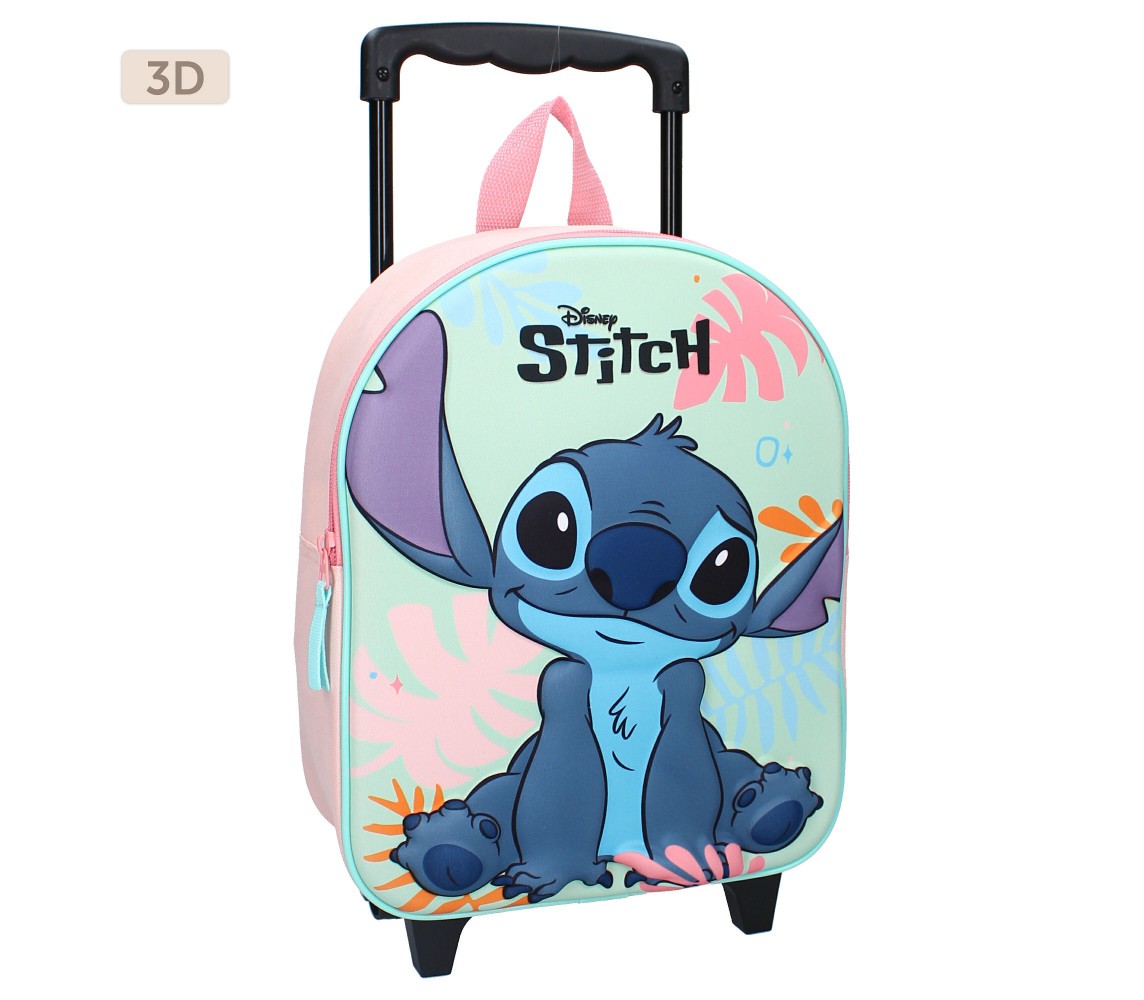 STITCH 3D piccolo Zaino Trolley 2 Ruote Maniglia e Spallacci 32x26x11cm DISNEY