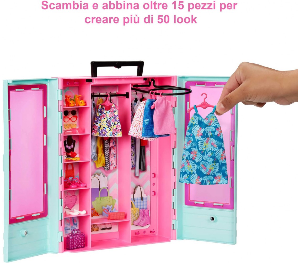 BARBIE Wardrobe with 3 CLOTHES and Accessories MATTEL HKR92