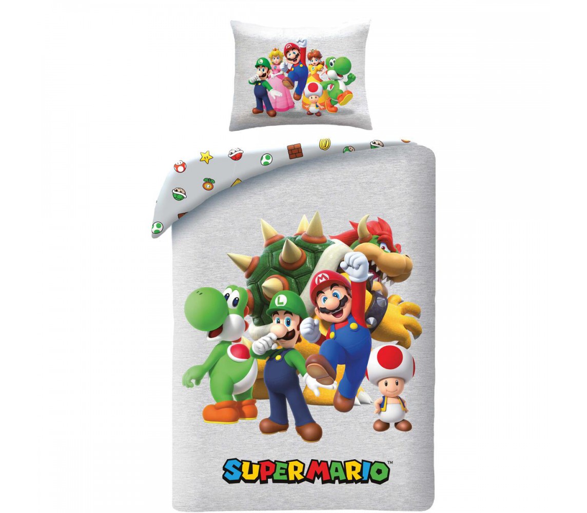 Set Letto SUPER MARIO BROS MOVIE Mario Luigi Toad Bowser ORIGINALE Ufficiale Nintendo COPRIPIUMINO e FEDERA Cotone 140x200