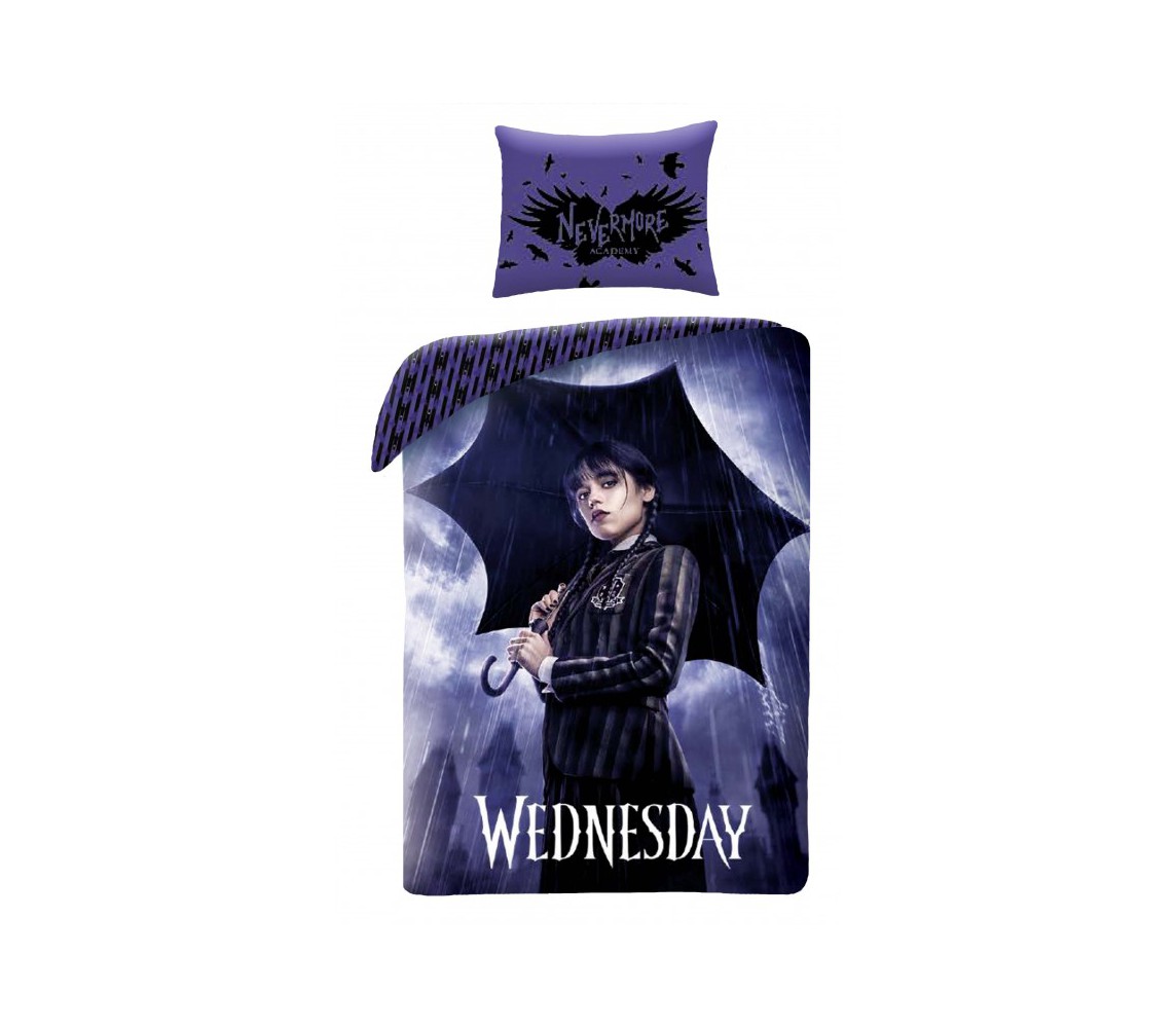 WEDNESDAY Addams UNDER RAIN SINGLE BED SET  DUVET COVER 140x200cm Cotton OFFICIAL DESPICABLE ME Halantex