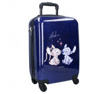 STITCH and ANGEL Trolley Suitcase BLUE 4 Wheels Extendable Handle 46x33x21cm Official DISNEY