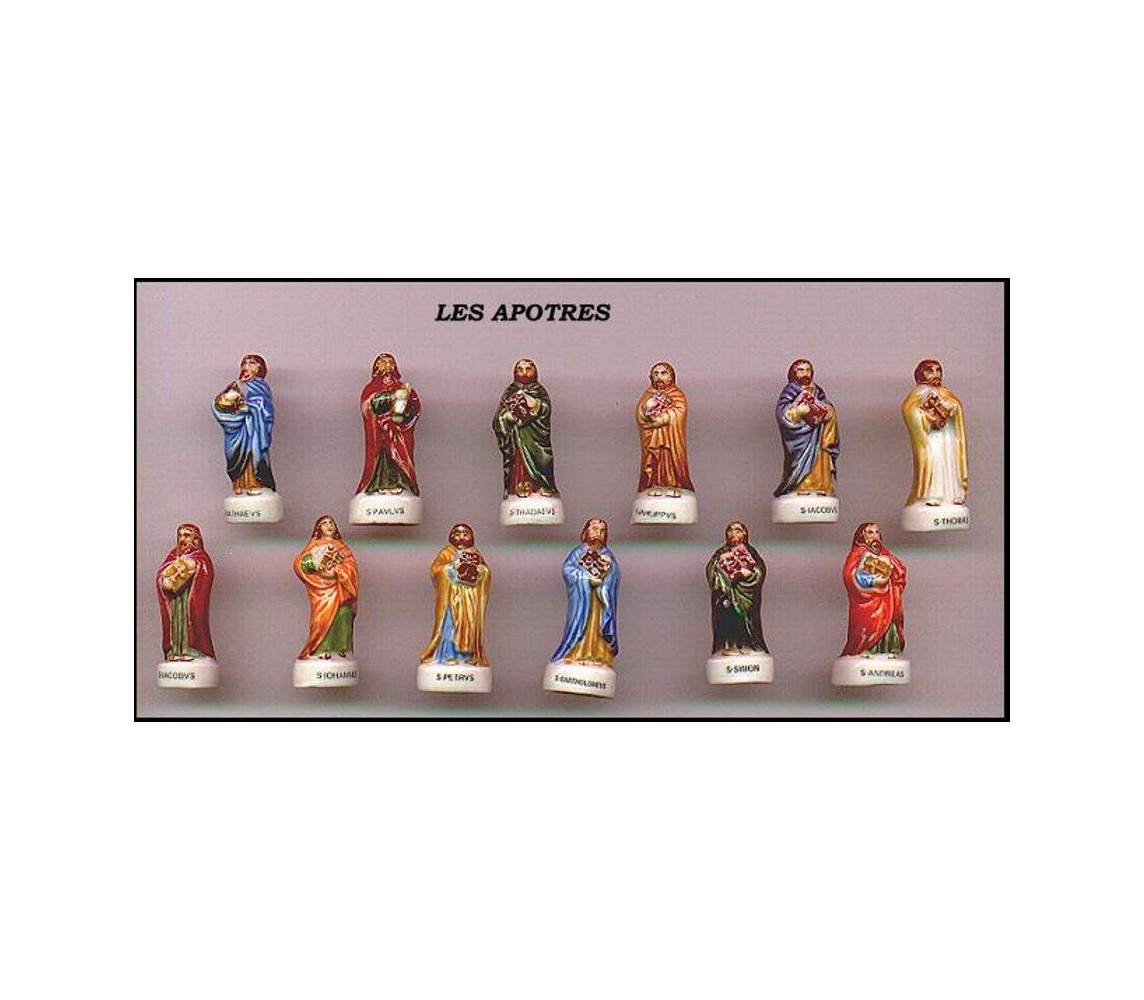 12 APOSTLES Rare Set 12 Mini FIGURES 4cm Ceramics Porcelain FEVES France OLD RARE