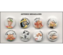 ASTERIX OBELIX IDEFIX Set 8 Mini MEDALS MEDALLIONS 3cm Porcelain FEVES