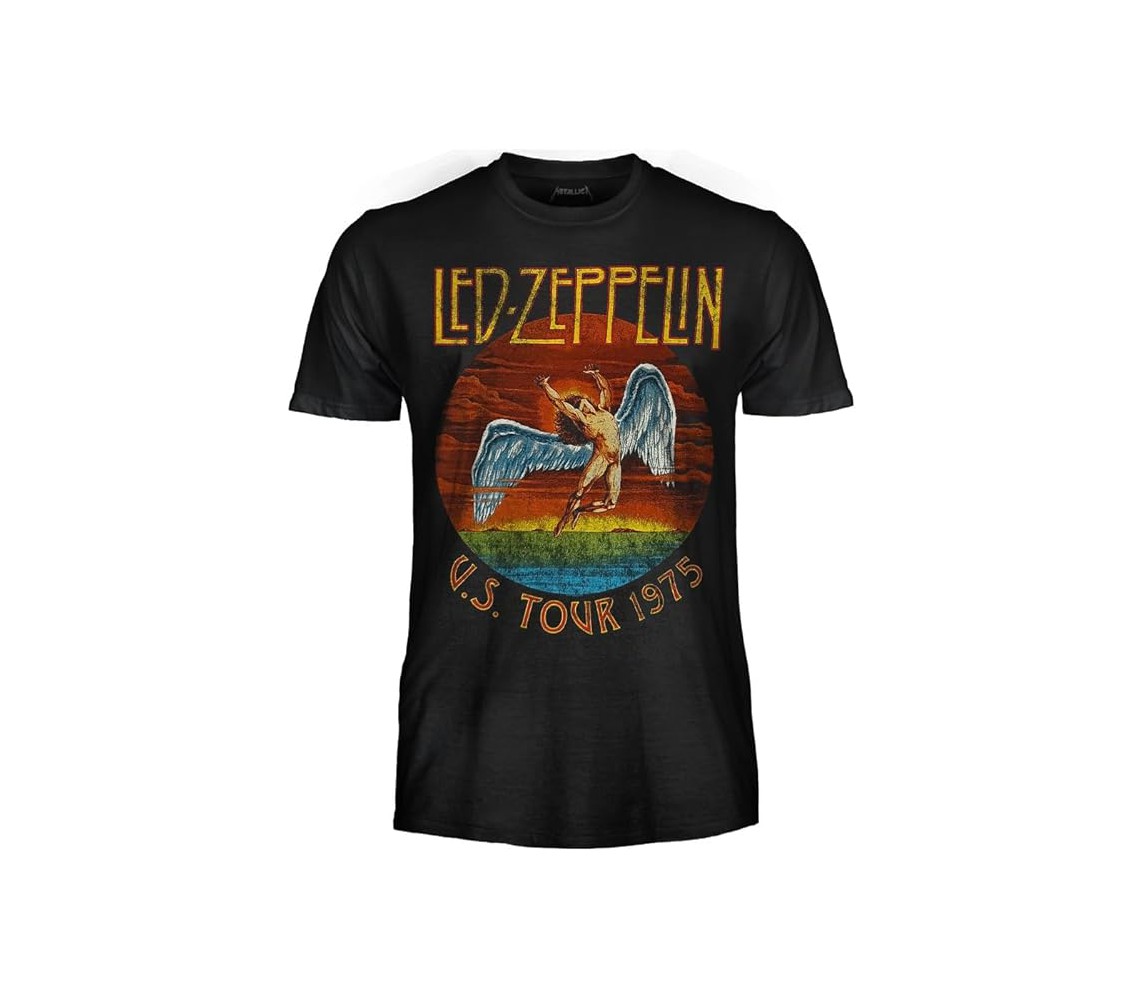 LED ZEPPELIN Adult T-Shirt Black U.S. Tour 1975 Original ROCK MUSIC OFFICIAL Licensed